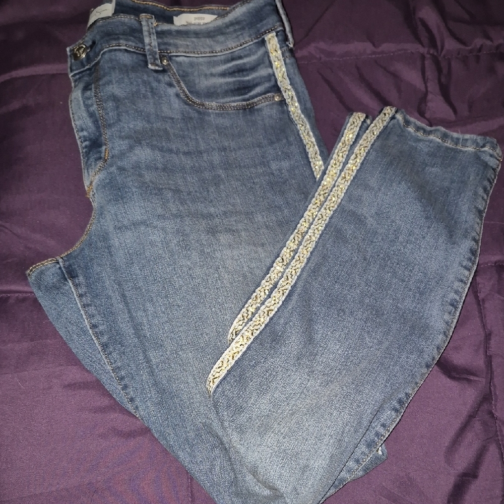 Blue Skinny Jeans with Sparkly Side Stripes